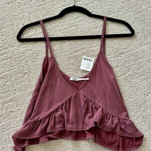 Kimchi Blue Wine Asymmetrical Ruffled Crop Camisole Small NWT